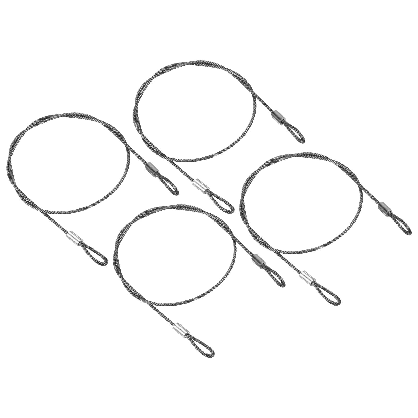 PATIKIL 20 Inch Safety Security Cable Wire, 4 Pack Stainless Steel 50cmx2mm Stage Lights Rope with Double Loop for DJ Lighting Luggage Lock
