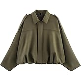AIWUFLY Womens Suede Zip Up Bomber Jacket Oversized Long Sleeve Pleated Pilot Coat 2025 Casual Fashion Fall Cropped Outerwear