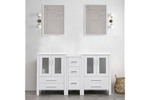UEV 60" White Bathroom Vanity Set, Double Vanity with Mirrors and Removable Side Cabinet (Without Sink Combo)