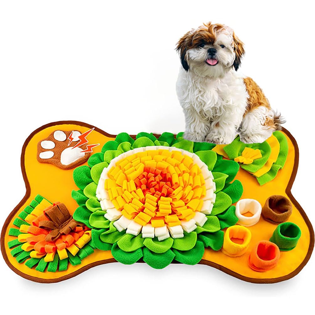 M&Catree Snuffle Mat for Dogs Interactive Pet Puzzle Toys for Puppy Enrichment Toy Mental Stimulation Dog Play Mat for Boredom Stress Relief - Yellow Orange