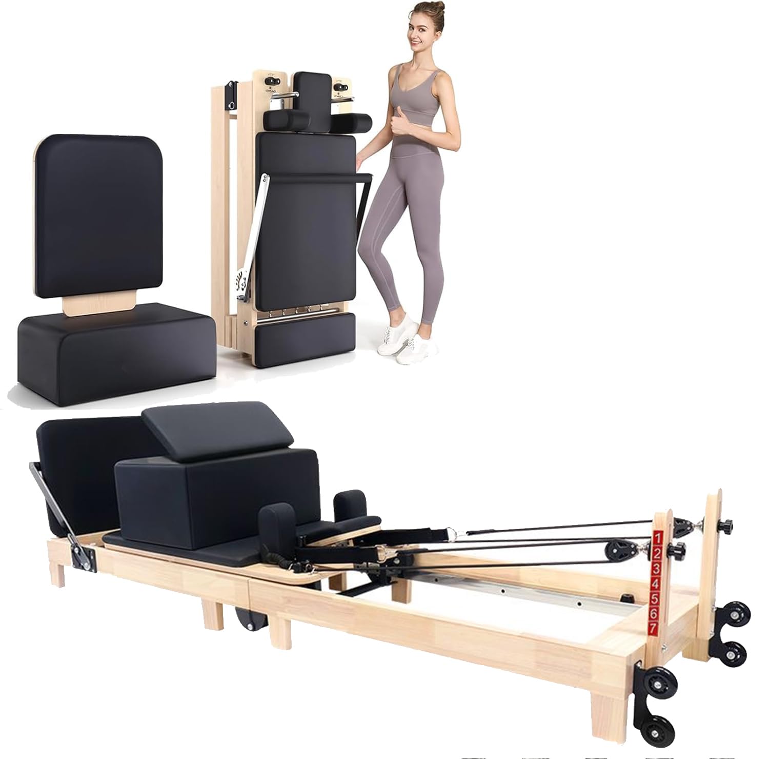 Photo 1 of ** factory sealed, missing instrictions**
Pilates Reformer Machine ,Wooden Foldable Pilates Reformer Machine with Sitting Box& Mat, Pilates Equipment for Home Use and Studio