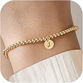 BAYLAY Gold Initial Bracelets for Women Jewelry, 14K Gold Plated Beaded Letter Bracelet Dainty Disc Charm Bracelets for Women Trendy Jewelry Gifts