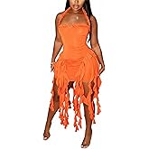 Women's Mini Dress Sexy Halter Backless Ruffle Fringe Bodycon Short Dress Cocktail Party Beach Vacation Sundress