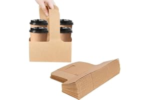 Kaderron 40 Pack Kraft Drink Carrier with Handles - 2 Cups or 4 Cups Assemblable Disposable Paperboard Drink Holders Great for All Your Drink and Food Delivery(2 Cup-40 Pack)