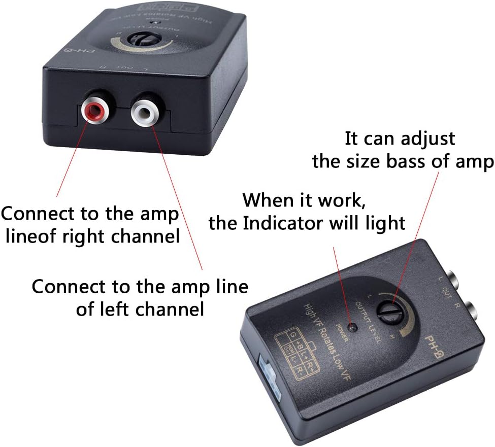 Mr.Ho Auto Car High to Low 2-Channel Line Output Converter with Adjustable Subwoofer Level for Car Amplifier - Black - Image 3