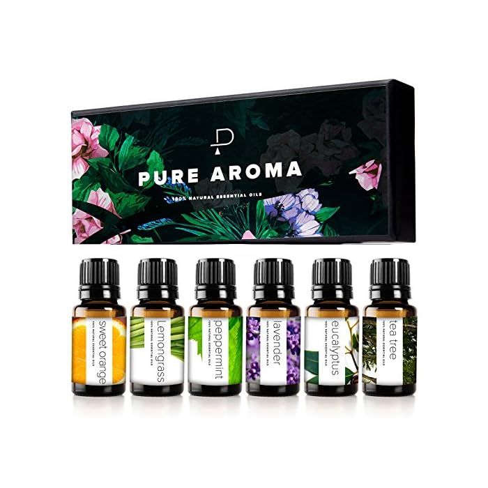 Essential Oils by PURE AROMA 100% Pure Oils kit- Top 6 Aromatherapy Oils Gift Set-6 Pack, 10ML(Eucalyptus, Lavender…