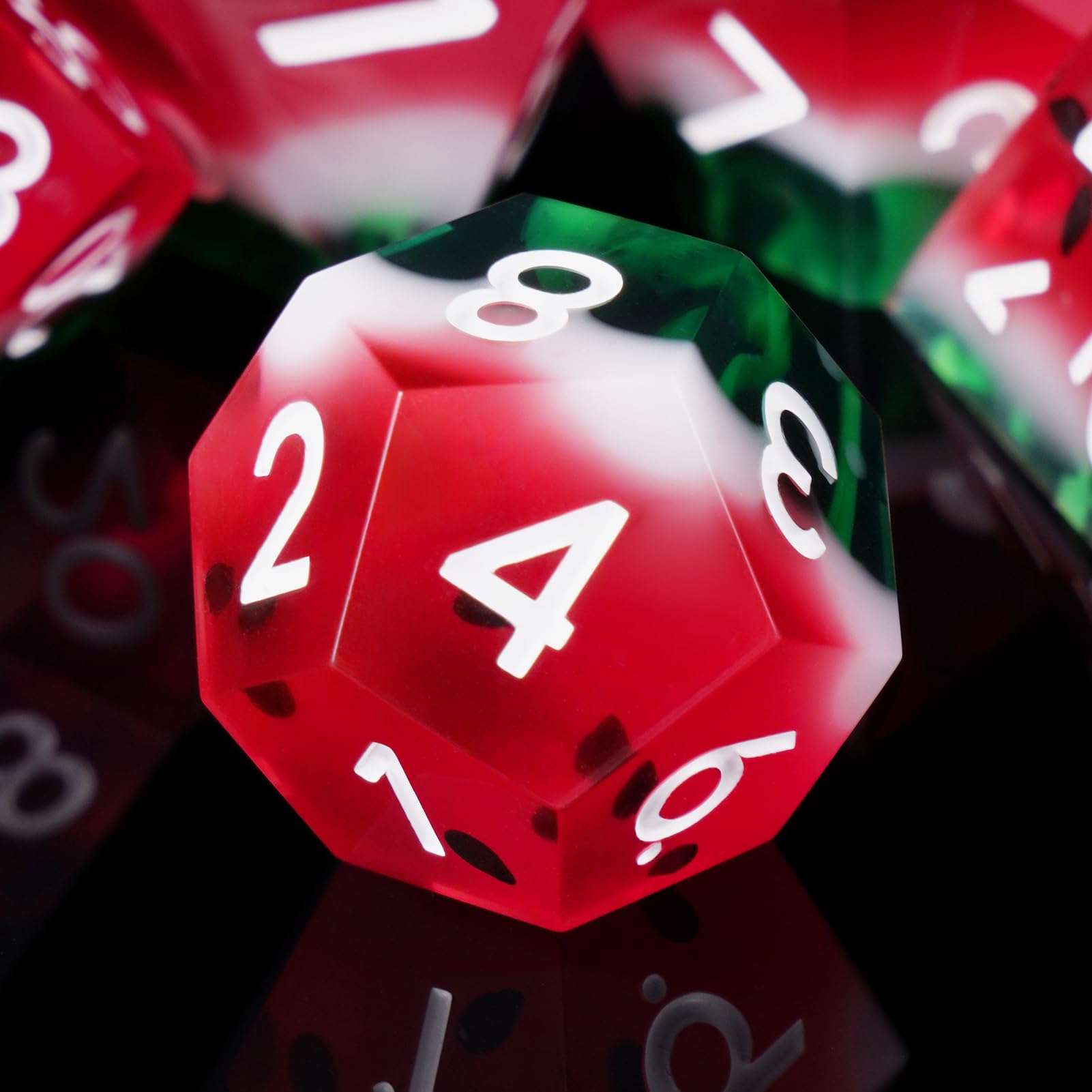 ORUZA 7 PCS Polyhedral DND Dice Resin Sharp Edge Watermelon Dice D&D Set for Dungeons and Dragons RPG MTG Table Games D20 D12 D10 D8 D6 D4 D%