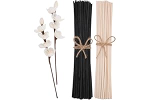 NONGCUNREN jecengs Natural Reed Diffuser Sticks add 2 Pcs 13inch Sola Flowers 10 Inch Natural Rattan Wood Sticks Aromatherapy Sticks Replacements Stick White 50 Pcs and Black 50pcs