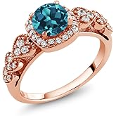 Gem Stone King 18K Rose Gold Plated Silver Gemstone Birthstone Engagement Ring For Women | 6MM Round Cut | Wedding Anniversary Promise Ring | Available In Size 5, 6, 7, 8, 9
