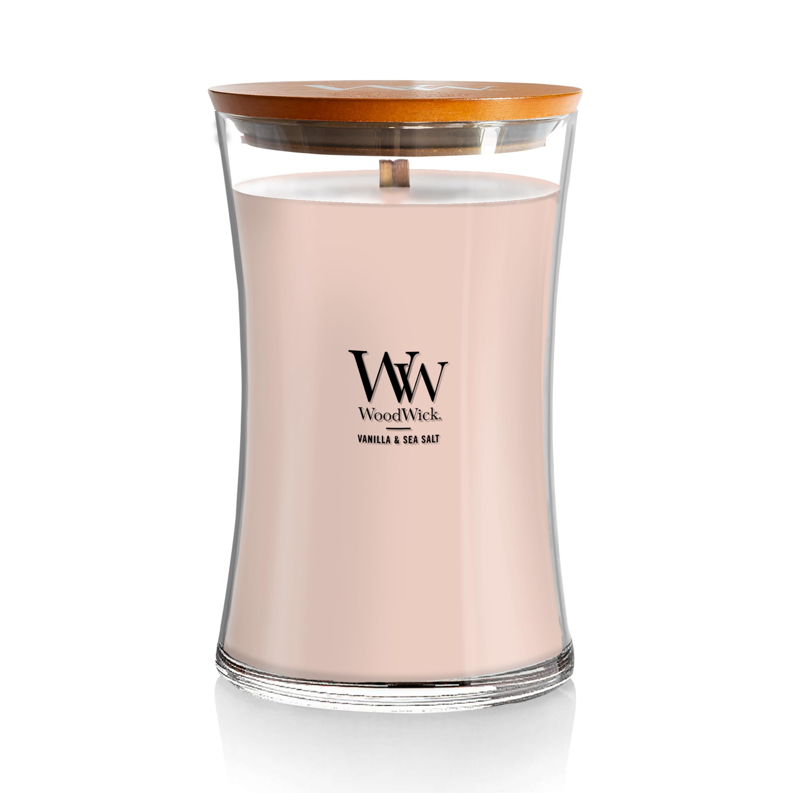 WoodWick Large Hourglass Scented Candle | Vanilla & Sea Salt | with Crackling Wick | Burn Time: up to 130 Hours
