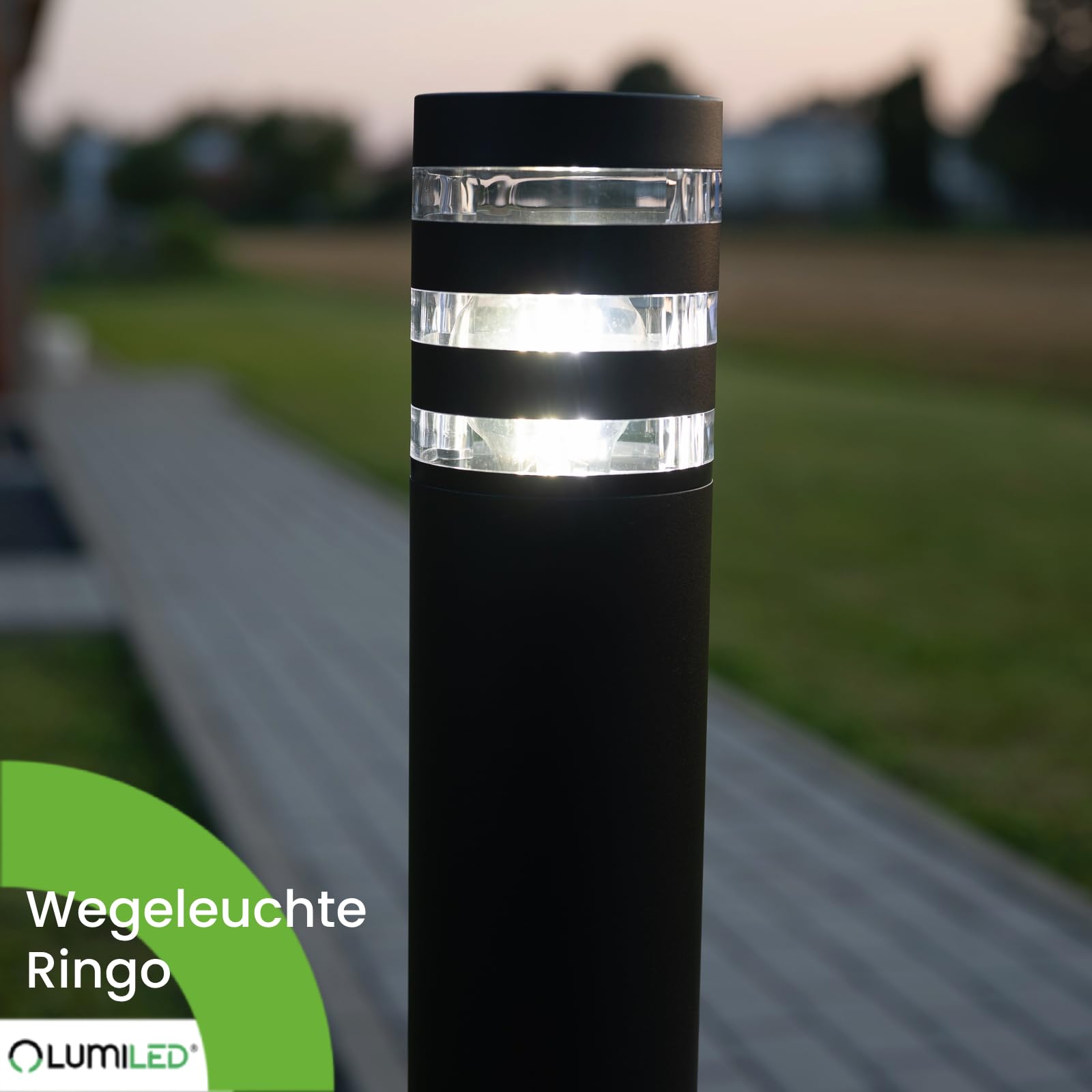 Lumiled Wegeleuchte Außen 60cm E27 IP54 Schwarz Pollerleuchte Außenleuchte 6