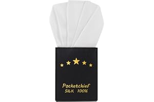 VICHERIA Pre-Folded White Silk Pocket Squares for Men, Handkerchief Accessories Pocket Square Holder for Men's Suit, Jacket