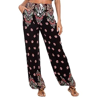 Yvelands Damen Yoga Pants Mid-Taille Lässige Blumendruck Boho Yoga Pants Harem Pants Jogger Pants