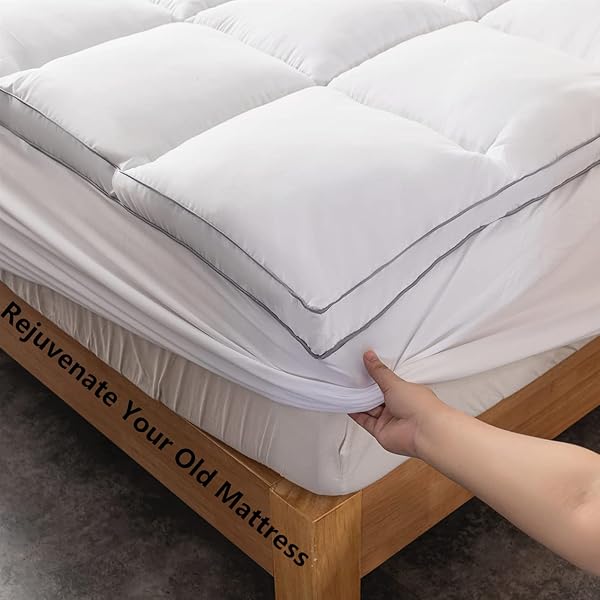 DROVAN MATTRESS TOPPER QUEEN SIZE – EXTRA THICK MATTRESS PAD COVER – PILLOW TOP DEEP POCKET WITH BREATHABLE 7D SPIRAL FIBER FILLING COOLING MATTRESS COVER