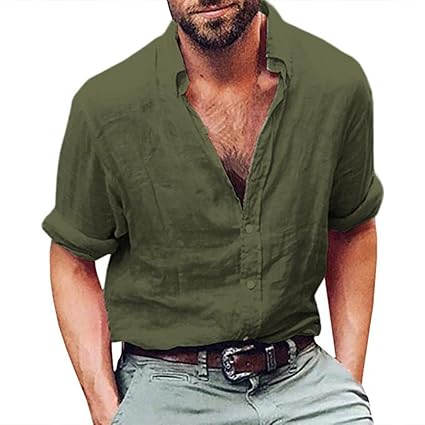 SEWORLD 2018 Herren Herbst Winter Strand Hemd Baumwolle Leinen Langarmhemd Lose Fit Hemden Shirt Oberteil Oktoberfest
