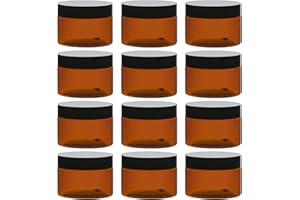 TUZAZO 4 Oz Amber Plastic Cosmetic Jars Leak Proof Small Container with lids for Cream, Lotion, Powder, Ointments, Beauty Products, 12 Pcs