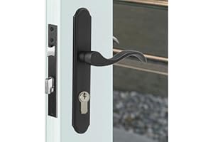 REIGAHOOD Euro Mortise Storm Door Handle Complete Set Fits for Pella Screen Door Hardware, 2-1/2" Handle PZ, 7/8" Backset, 7-1/4" Trimplate H.C., Non-Handed, Matte Black