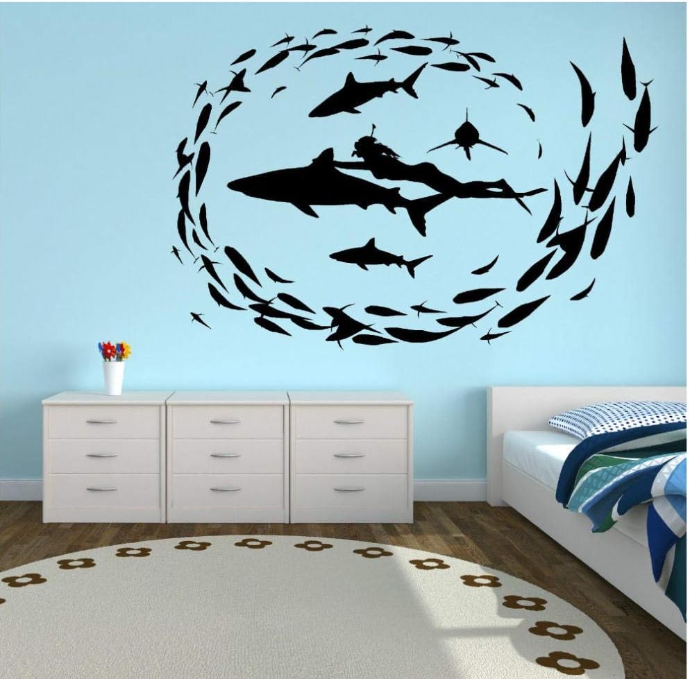Wall Stickers Large Size Environmental Diving Sharks 152x228cm Mural
