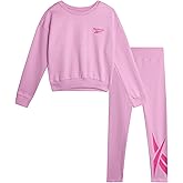 Reebok Girls Pants Set - 2 Piece Lightweight Long Sleeve Shirt and Girls Leggings Outfit - Breathable Athletic Outfits
