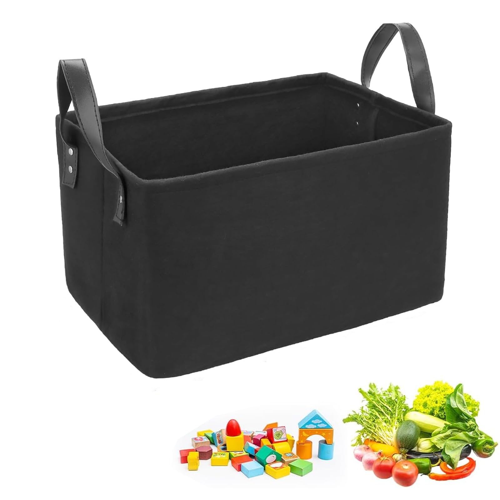 PGKDYC 20*20*30CM Black Storage Basket, Black Basket, Basket with Handle, Foldable Storage Basket with Handles, Versatile Organizer for Home and Office, Felt Storage Box for Multiple Rooms