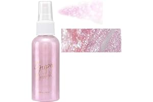 JISKG Body Glitter Spray, Moisturizing Liquid Highlighter Quick-Drying Non-Sticky for Woman Face Hair Body Glitters Shiny Makeup. (Pink)