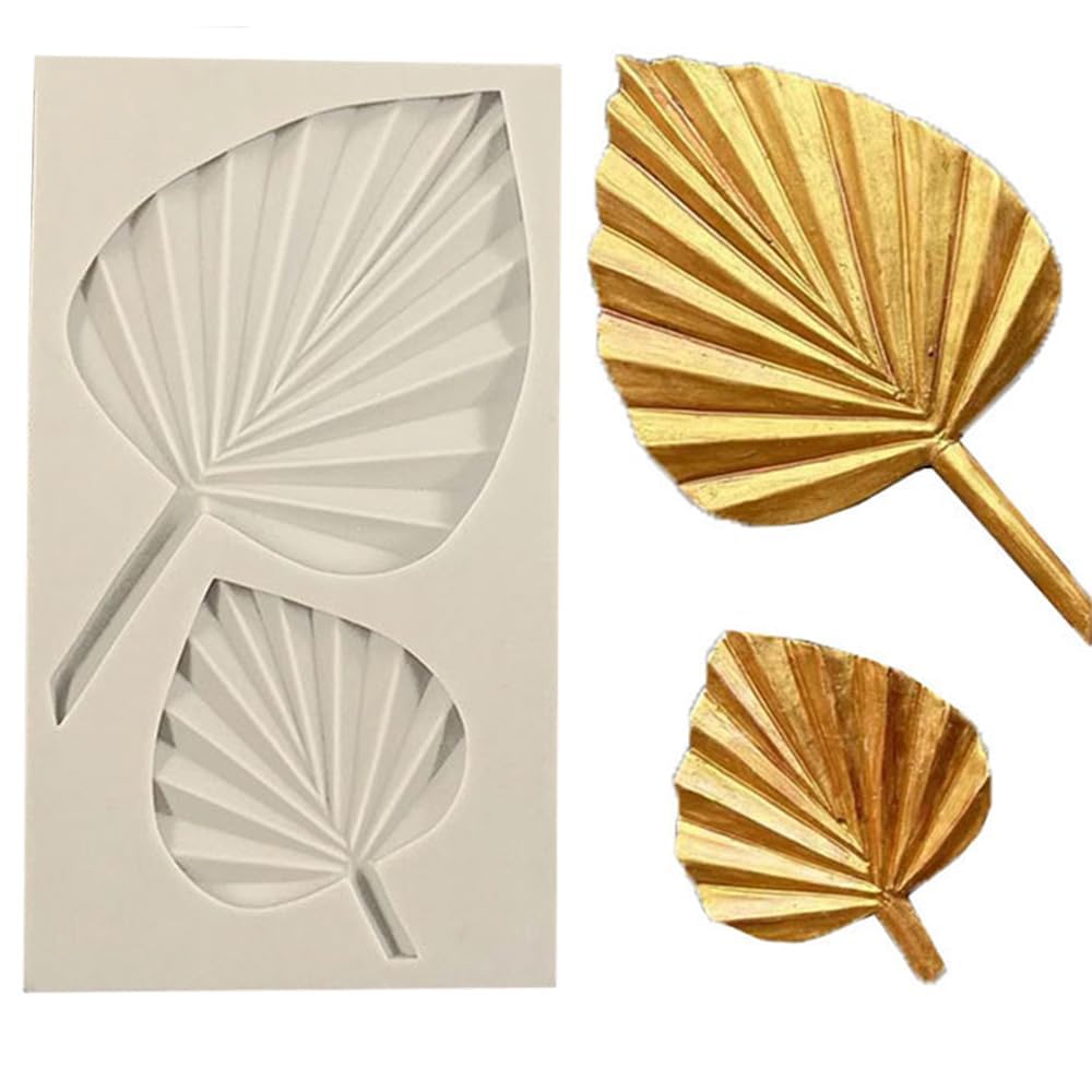 Palm Leaf Mould Reusable Fan Leaf Silicone Mold 3D Palm Spear Mold for Cake Decorating Cake Topper DIY Baking Chocolate Candy Sugarcraft Clay Soap Ice Making