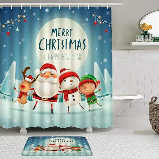 KISSENSU Cortinas con Ganchos,Santa Claus Feliz Navidad Dibujos