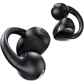 Haowolf Open Ear Clip On Earbuds, Bluetooth 5.4 AI Music Generator Wireless Bone Conduction Headphones with 4 Mics Clear Calls, 5.7g Ultra-Light, 30H Hi-Fi Stereo Playtime for Sports, Black
