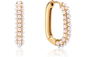 Kenivira Gold Pearl Hoop Earrings for Women,14K Gold Plated Hypoallergenic Huggie Pearl Earrings Dainty Jewelry