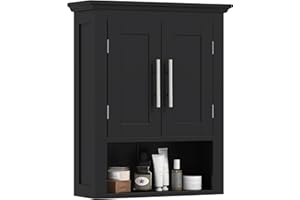 kleankin Bathroom Wall Cabinet, Medicine Cabinet, Over Toilet Storage Cabinet with Shelf for Living Room and Entryway, Black