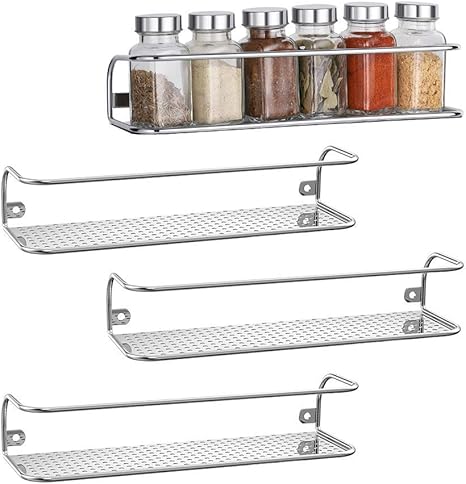 Nex Wall Mount Spice Racks For Kitchen Storage Chrome Set Of 4