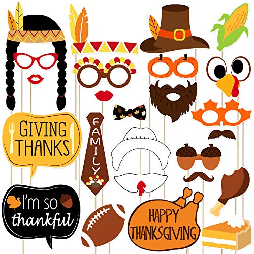 Amosfun Thanksgiving Photo Booth Props Funny Turkey Day Creative Decorations for Happy Thanksgiving Theme Party Favors， Pack of 25