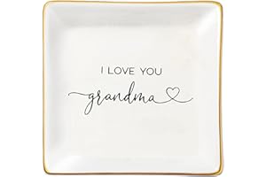 JoycuFF Grandma Gifts, Birthday Mothers Day Gifts for Grandma, Ceramic Trinket Dish Tray Jewelry Ring Earring Organizers Thanksgiving Day Christmas Grandmother Present