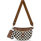 Checkered Crossbody Bag Bum Bags for Women Crossbody PU Leather Checkered Wallet Belt Bag Crossbody Handbags, Brown Checkered
