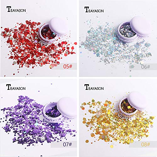 image for Bestland Holographic Body Glitter Tattoos 8 Boxes Chunky Face Glitter 