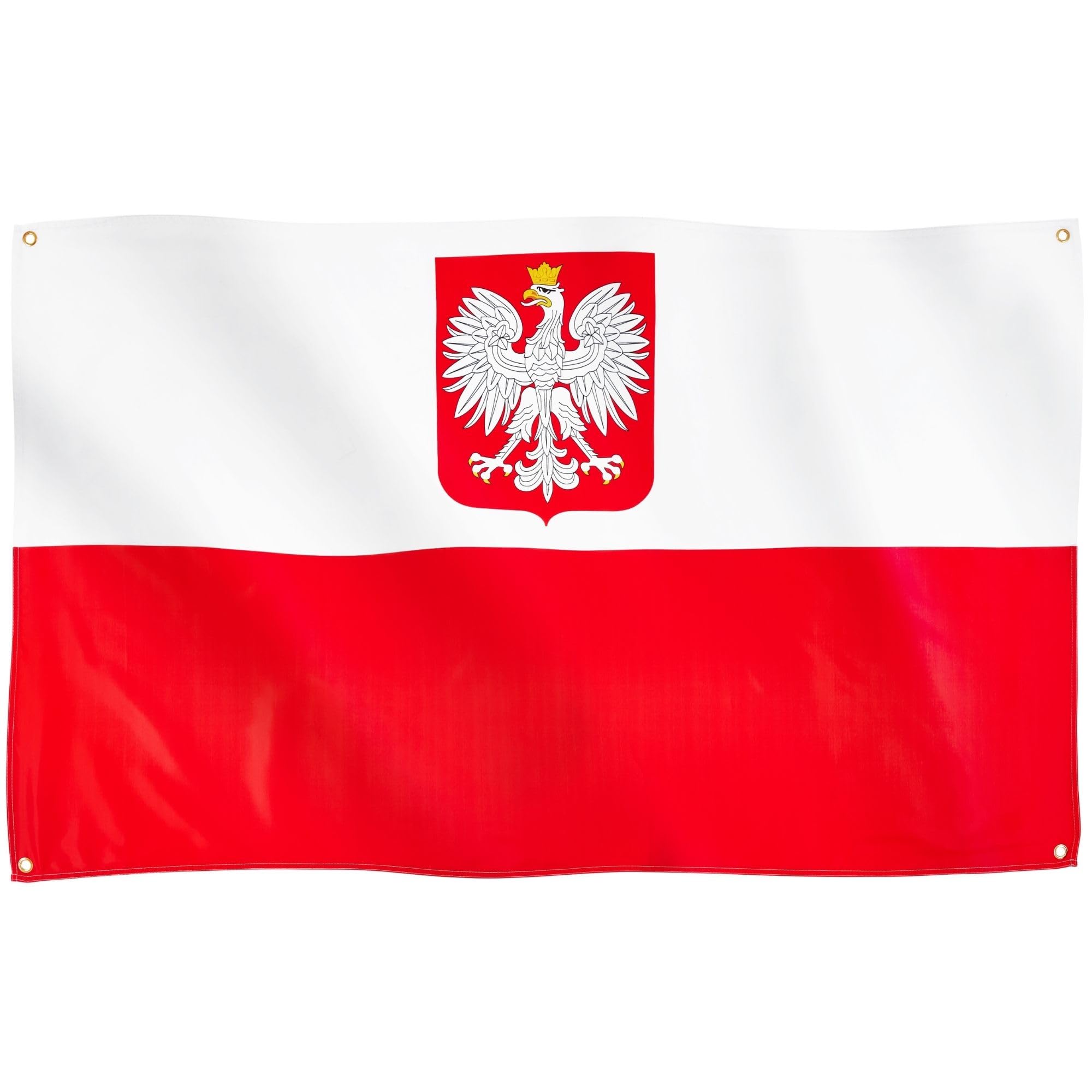 Runesol Polish State Ensign Flag, 91x152cm, 3ft x 5ft, 4 Grommets, Eyelet In Every Corner, Polish Coat of Arms, Poland, Premium Flags, Inside, Outside, Vivid Colours