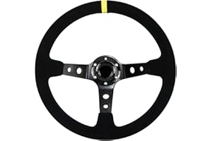 MOTAFAR Universal Racing Steering Wheel, Gaming Steering Wheel 13.6" 6 Bolts Grip Suede Deep Dish with Horn Button for Race/Rally/Motorsport/Car Sim Driving, with Cable Wrench(Black)
