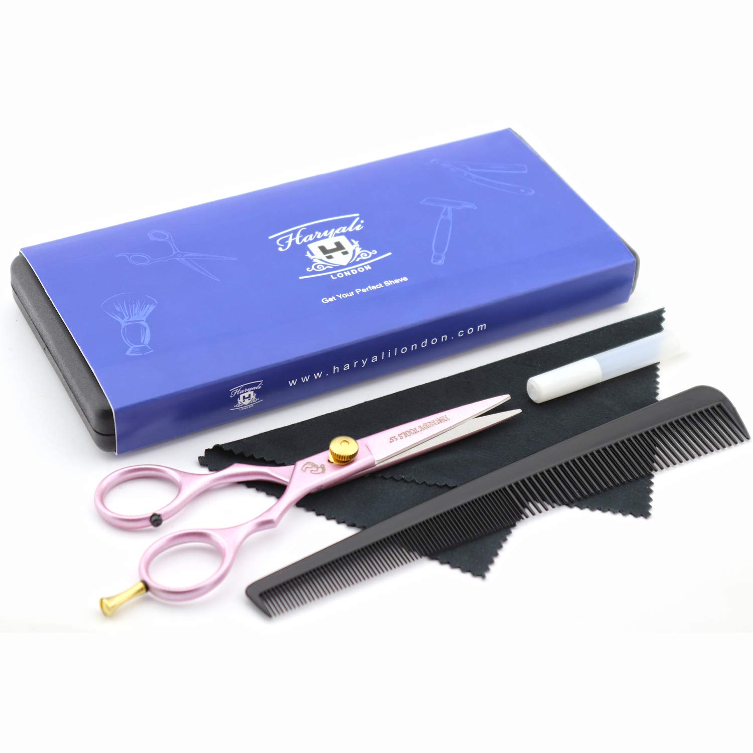 Haryali London, 5.5 Inch Hair Cutting Scissors Set, Professional Hairdresser Scissors in Pink with Adjustable Screw, Stainless Steel Barber Haircutting Scissor Kit for Home & Salon Use