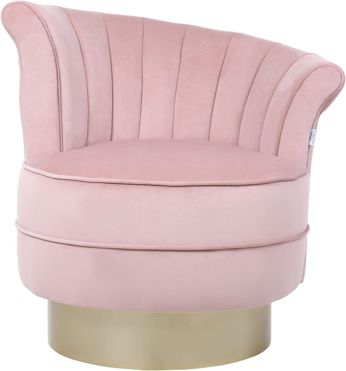 HOMEFUN Swivel Vanity Chair, Modern Makeup Barrel Chair Stool for Bedroom/Living Room Velvet Pink-Tilt Left