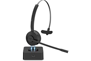 Philips Wireless Headset with Mic for Work, Mono Bluetooth Trucker Headset with AI Noise Cancelling Microphone & Mute Button, All Day Extended Talk Time, Headphones for Office Call Center Computer PC