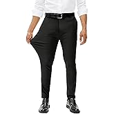 Comdecevis Mens Stretch Dress Pants Slim Fit Skinny Wrinkle Free Expandable Waist Golf Pant Tapered Chinos