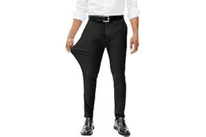 Comdecevis Mens Stretch Dress Pants Slim Fit Skinny Wrinkle Free Expandable Waist Golf Pant Tapered Chinos
