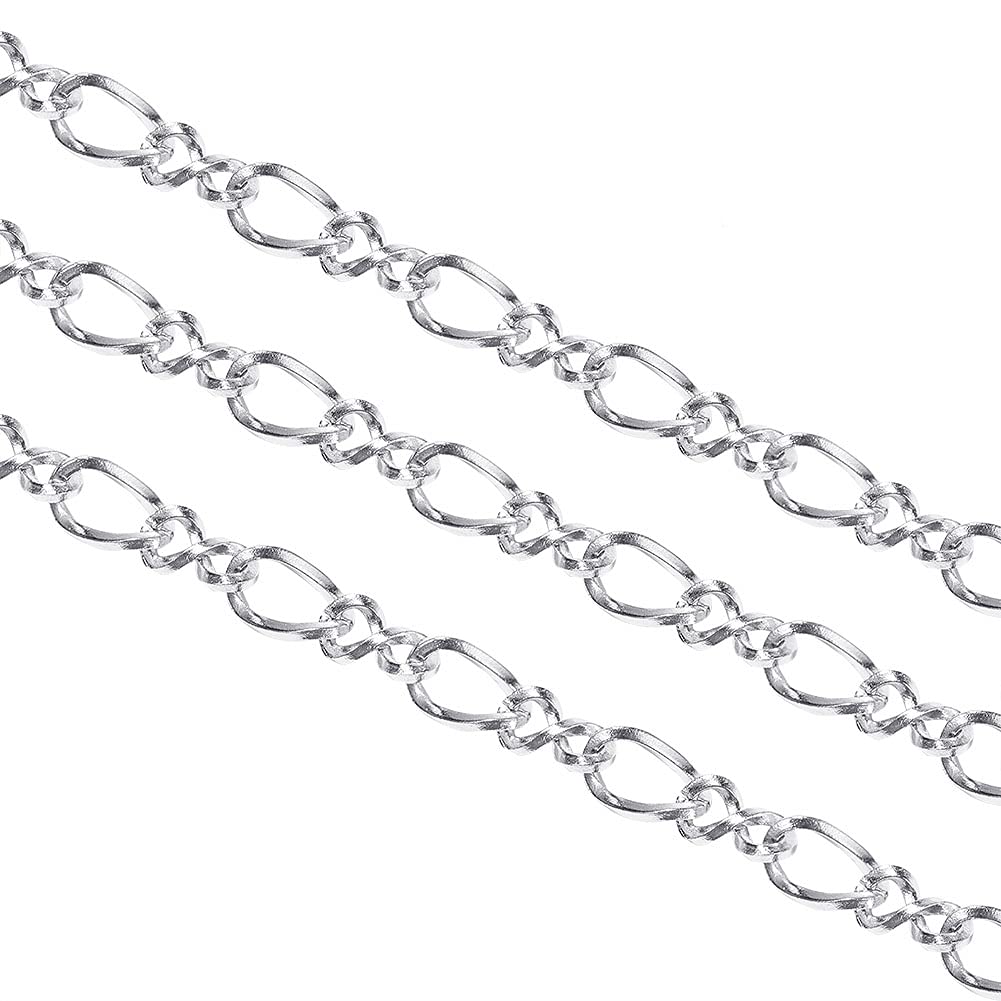 DanLingJewelry 304 Stainless Steel Figaro Chains Cable Link Chain for Jewelry Making, 10 Meters(Stainless Steel Color-7x4.5x0.8mm and 6.5x4x0.8mm)