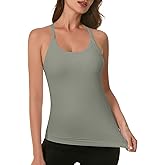 UG Active Basic Cami Tank Top with Built in Bra for Women Spaghetti Strap Ribbed Tank Top Padded Seamless Workout Tops