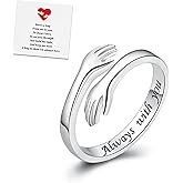 RINHOO FRIENDSHIP Hug Rings for Women Silver Hugging Hands Ring Adjustable 14K Gold Plated Daughter Rings from Mom Jewelry for Couples