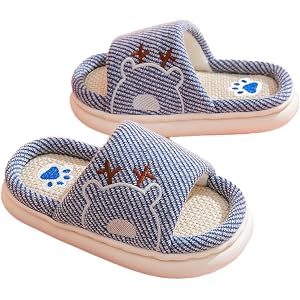 Bagkeak Toddler Slippers for Girls Boys Lovely Animal Embroidery Cotton Linen Slides Summer Spring Non-slip House Shoes 2026