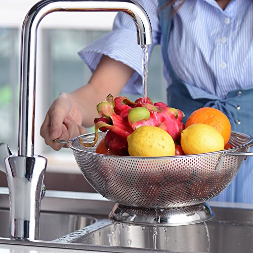 ZESPROKA Stainless Steel Micro-perforated 5-Quart Colander Strainer - With Solid Handles and Stable Draining Ring Base - Ideal for Pasta, Beans, Noodles, Vegetables & Fruits