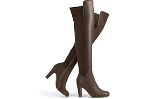 SelenePair Women's Over The Knee Boots Stretch Thigh High Block Mid Heel Boot Fashion Side Zip Winter Boots