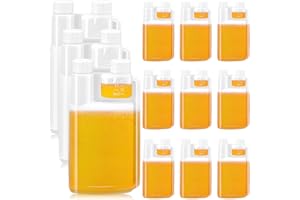 12 Pcs Plastic Flasks with Built in 1oz Shot Glasses, Graduated Chamber with Caps, Reusable Measuring Bottle, Drinking Bottle