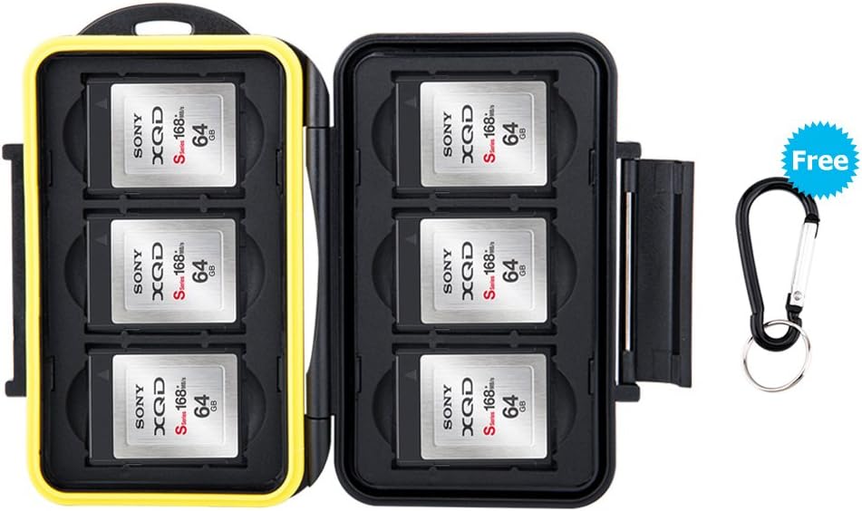JJC Memory Card Case Water-resistance Carrying Holder Storage 6 PCS XQD CFexpress B Cards Protector Box with Carabiner